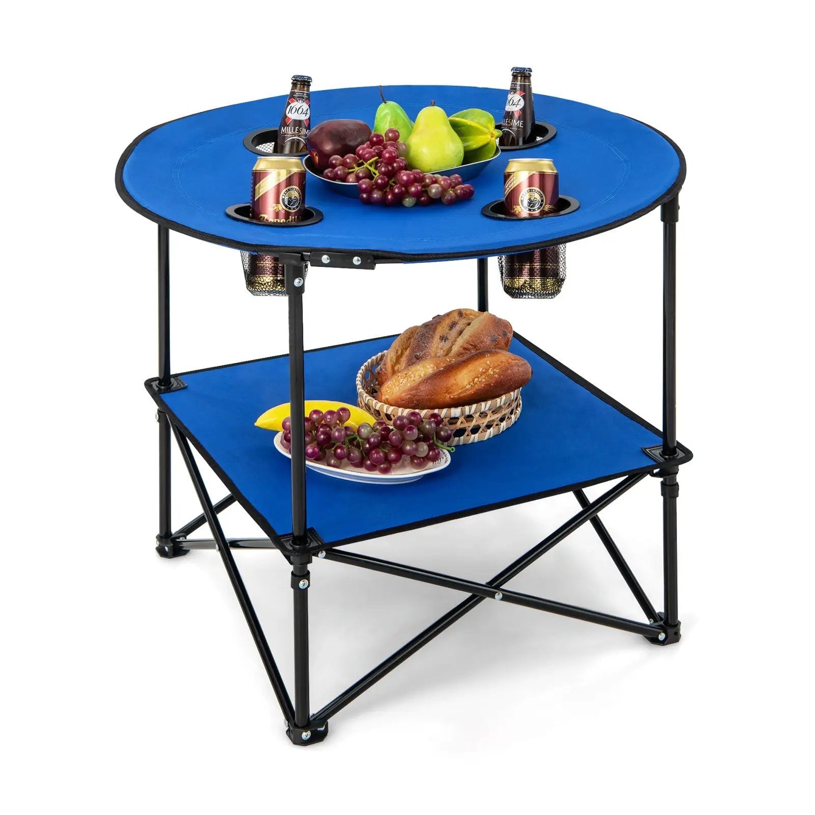 2-Tier Portable Picnic Table with Carrying Bag and 4 Cup Holders-Blue by DirectDeals