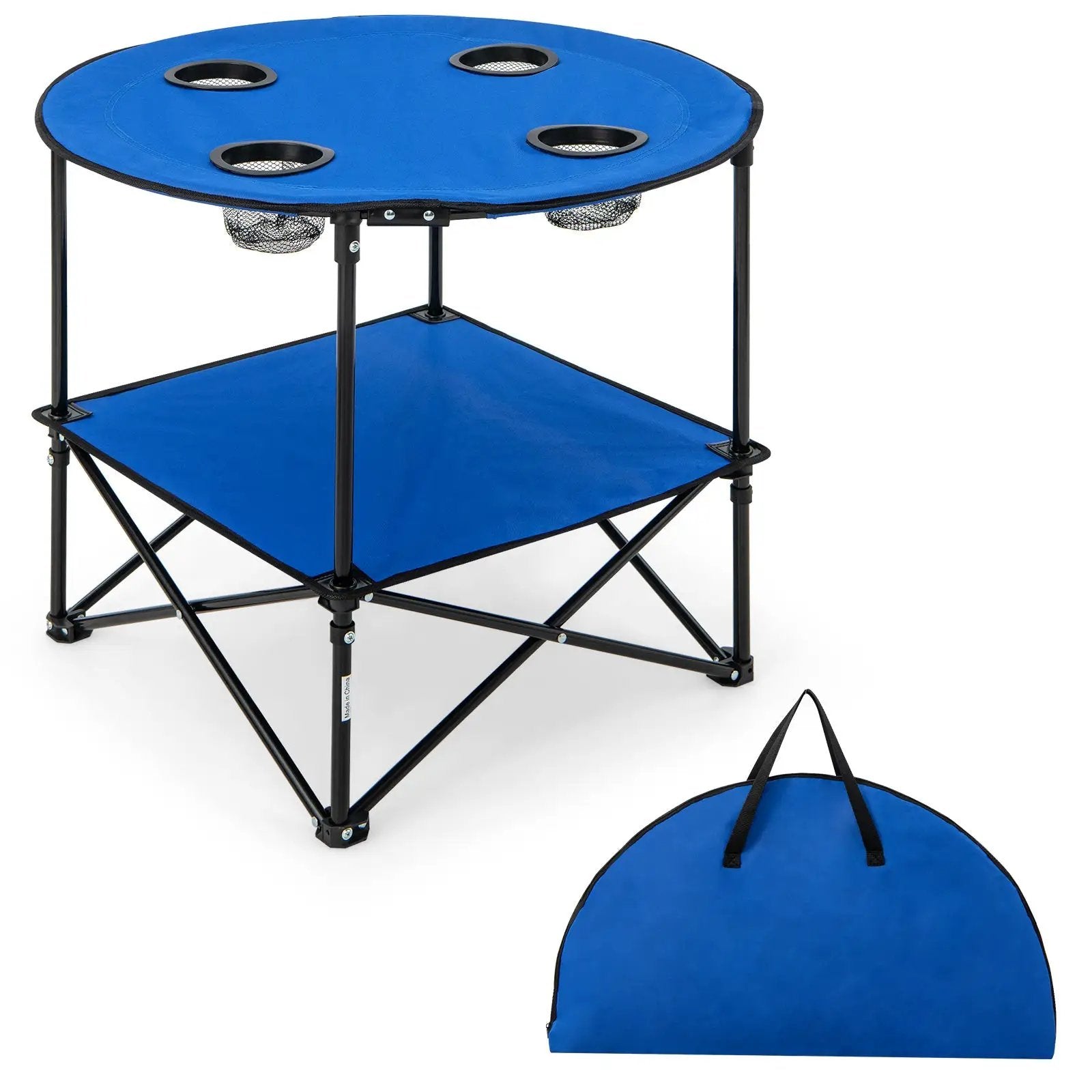 2-Tier Portable Picnic Table with Carrying Bag and 4 Cup Holders-Blue by DirectDeals