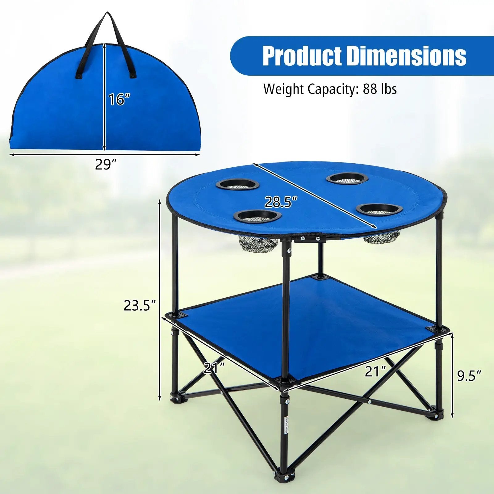 2-Tier Portable Picnic Table with Carrying Bag and 4 Cup Holders-Blue by DirectDeals