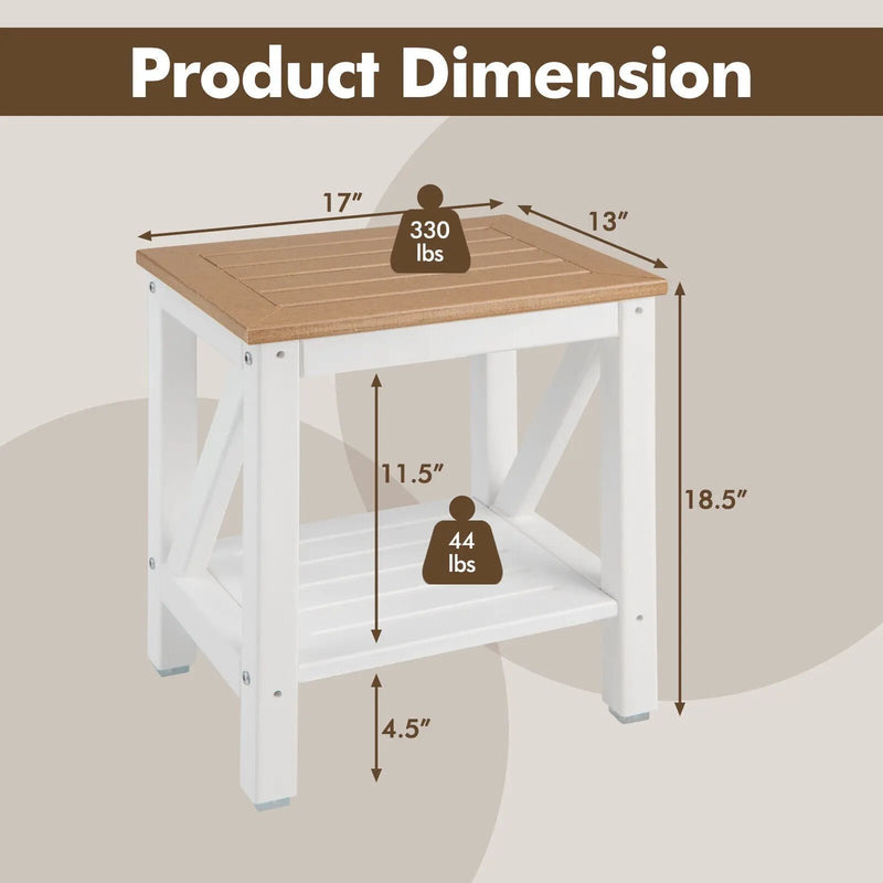 2-tier Waterproof Shower Bench with Storage Shelf-Brown by DirectDeals