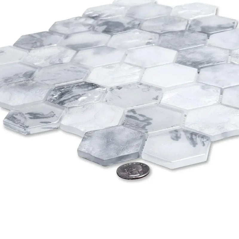 White 12x12 Matte Hexagon Glass Mosaic Tile (10 pack, 9.6 sq ft/case) by Apollo Tile