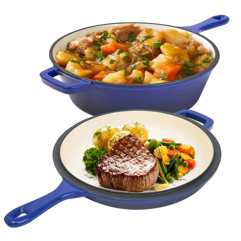 [2-in-1 Cast Iron Skillets] 2-in-1 Enameled Cast Iron Skillets Set | 3QT Dutch Oven + 1.5QT Skillet With Lid For Frying, Baking, Stewing, Grilling, Indoor And Outdoor by House Of Avana