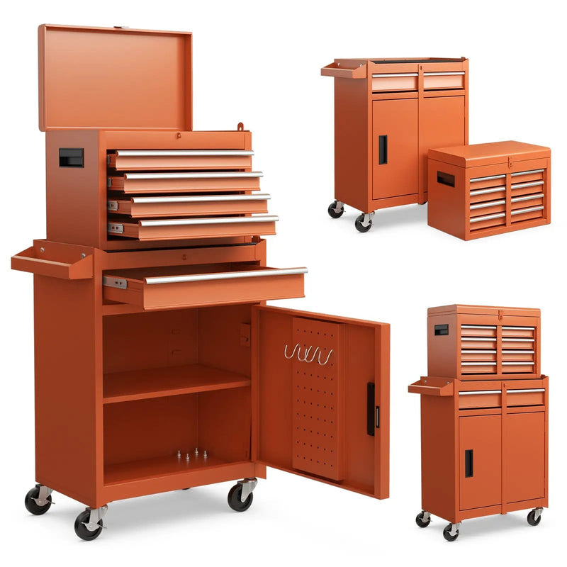 2-in-1 Tool Chest and Cabinet with 5 Sliding Drawers-Black by DirectDeals