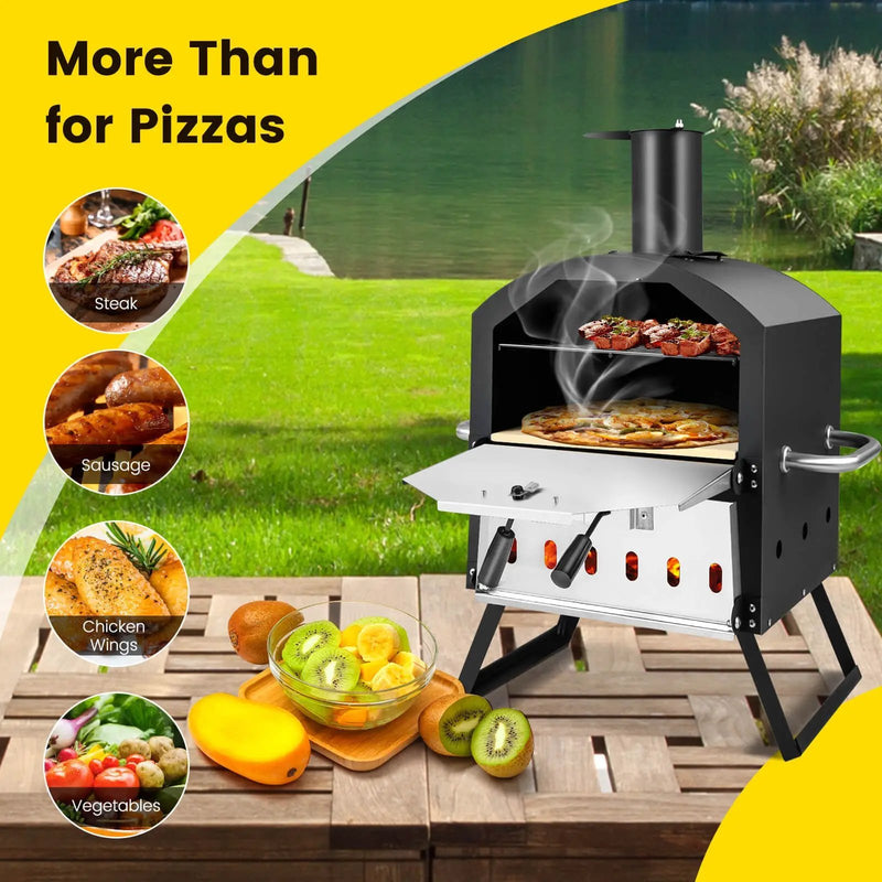 Outdoor Pizza Oven with Anti-scalding Handles and Foldable Legs-Black by DirectDeals