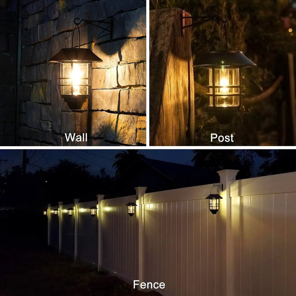 2 Pack Security Solar Hanging Lanterns , Wall/Porch Lights 15 Lumen Heavy Glass & Stainless by Outdoor Solar Outlet