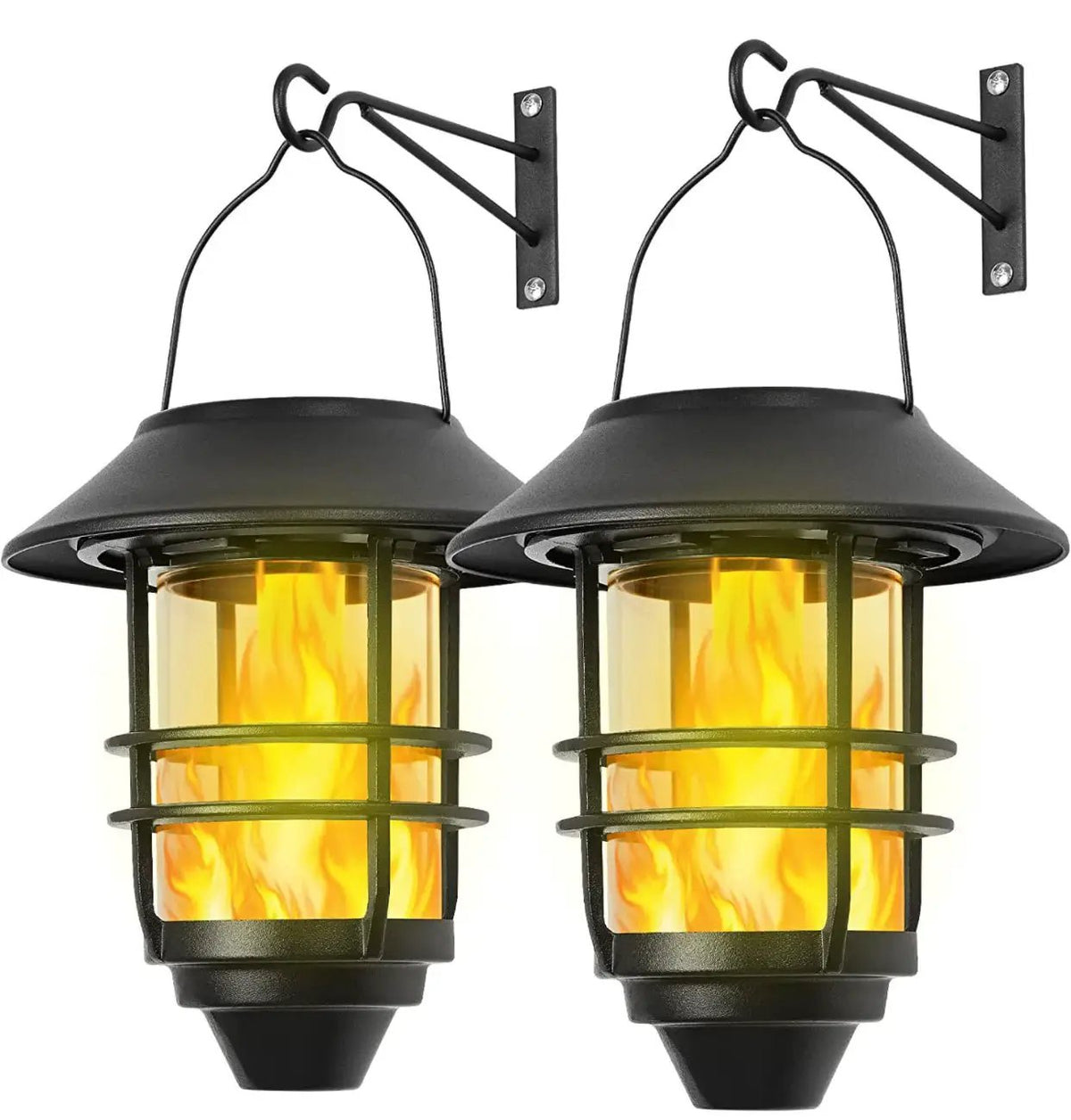 2 Pack Security Solar Hanging Lanterns , Wall/Porch Lights 15 Lumen Heavy Glass & Stainless by Outdoor Solar Outlet