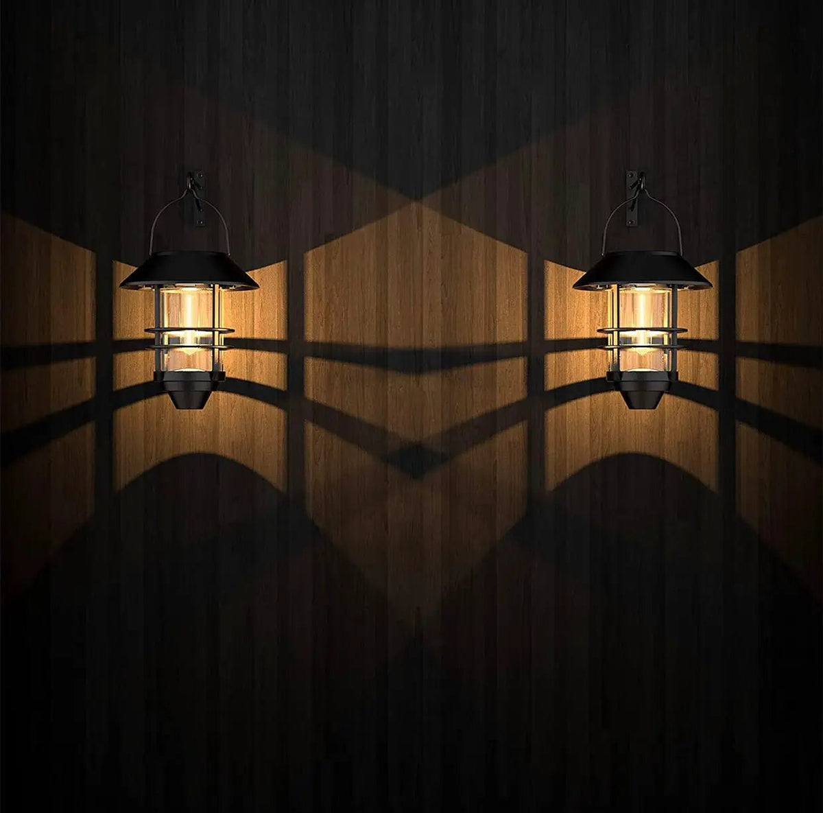2 Pack Security Solar Hanging Lanterns , Wall/Porch Lights 15 Lumen Heavy Glass & Stainless by Outdoor Solar Outlet