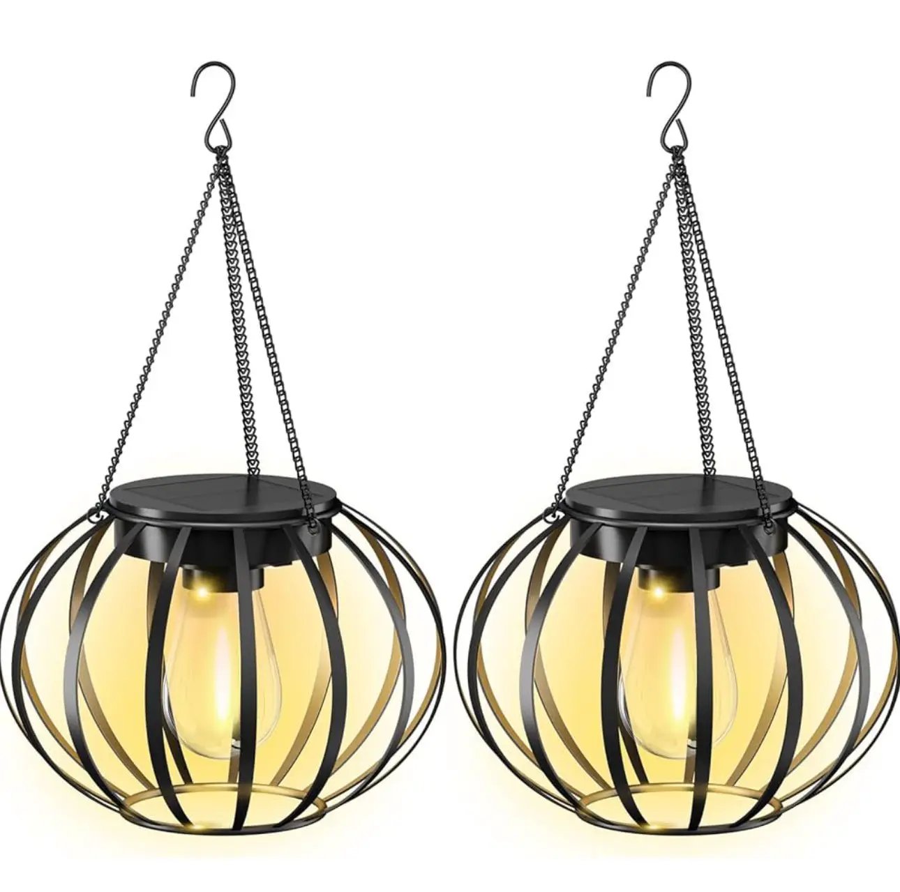 2 Pack SmartYard Solar Hanging Lanterns Outdoor Waterproof 15" Pumpkin Shape by Outdoor Solar Outlet