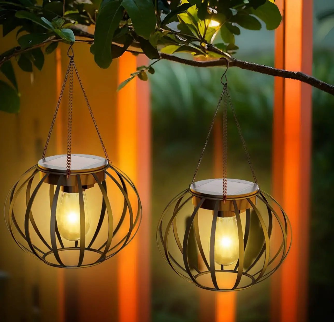 2 Pack SmartYard Solar Hanging Lanterns Outdoor Waterproof 15" Pumpkin Shape by Outdoor Solar Outlet