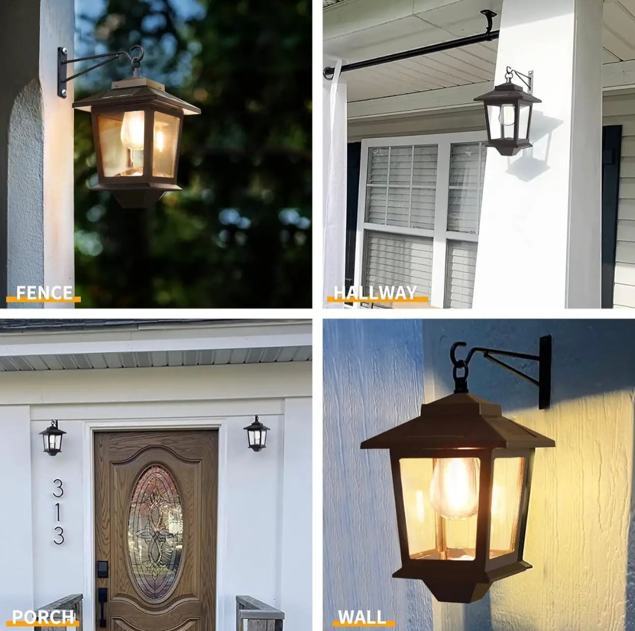 2 Pack SmartYard Solar Wall Hanging Lanterns with Replaceable Bulb, 4 Solar Panels,Anti-Rust by Outdoor Solar Outlet