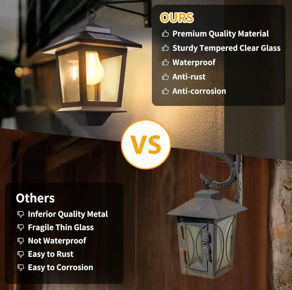2 Pack SmartYard Solar Wall Hanging Lanterns with Replaceable Bulb, 4 Solar Panels,Anti-Rust by Outdoor Solar Outlet