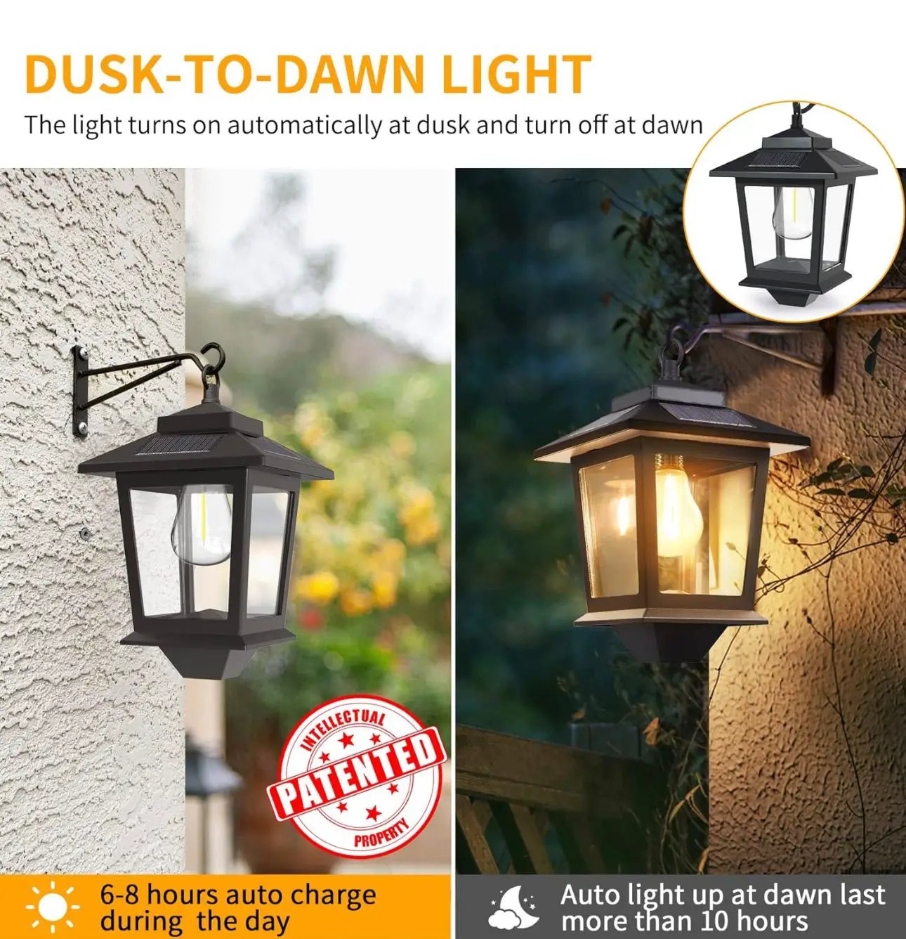 2 Pack SmartYard Solar Wall Hanging Lanterns with Replaceable Bulb, 4 Solar Panels,Anti-Rust by Outdoor Solar Outlet