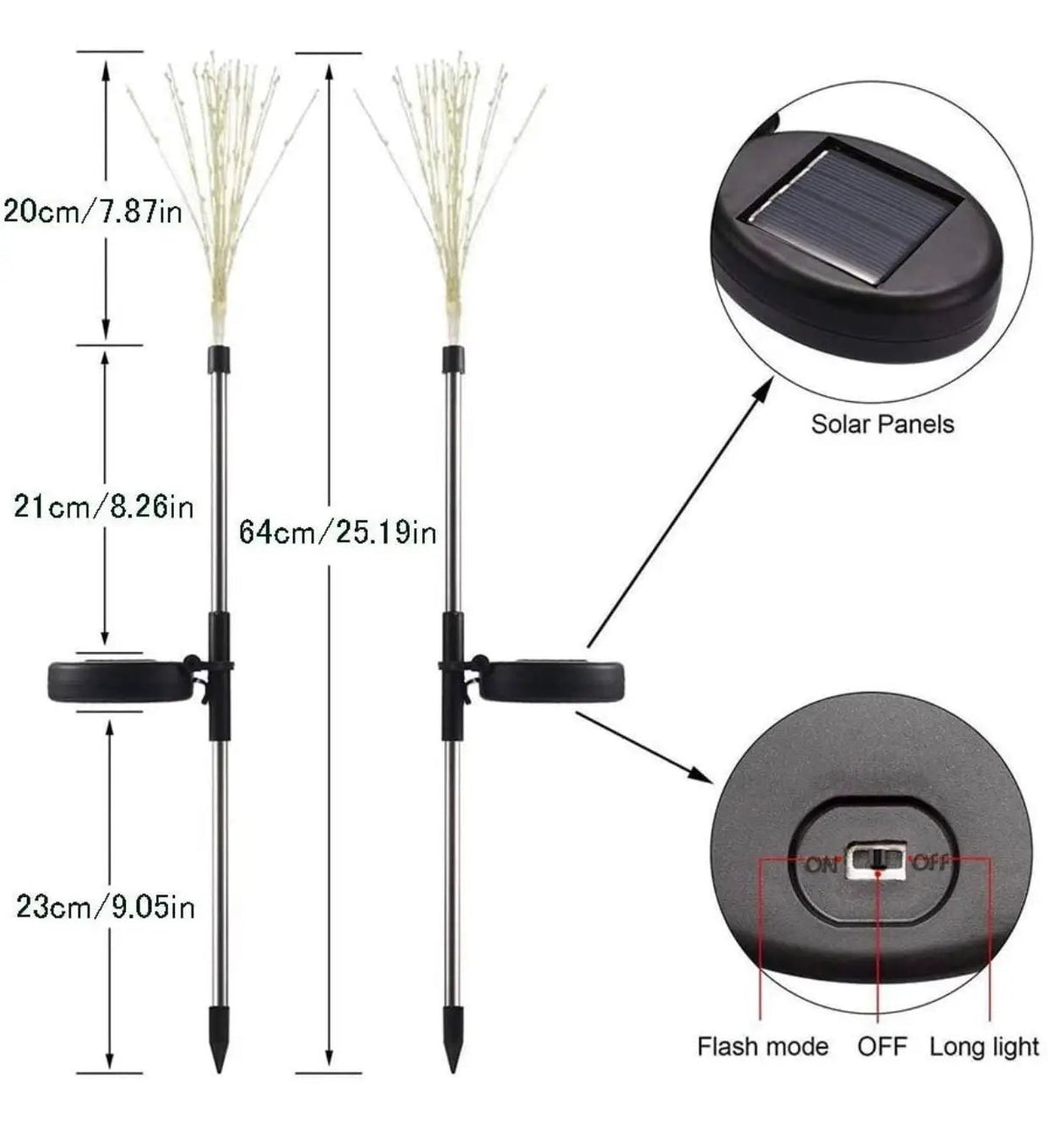 2 Pack Solar Garden Firework Lights Solar Powered String Light with 2 Lighting Modes Twinkling and Steady by Outdoor Solar Outlet