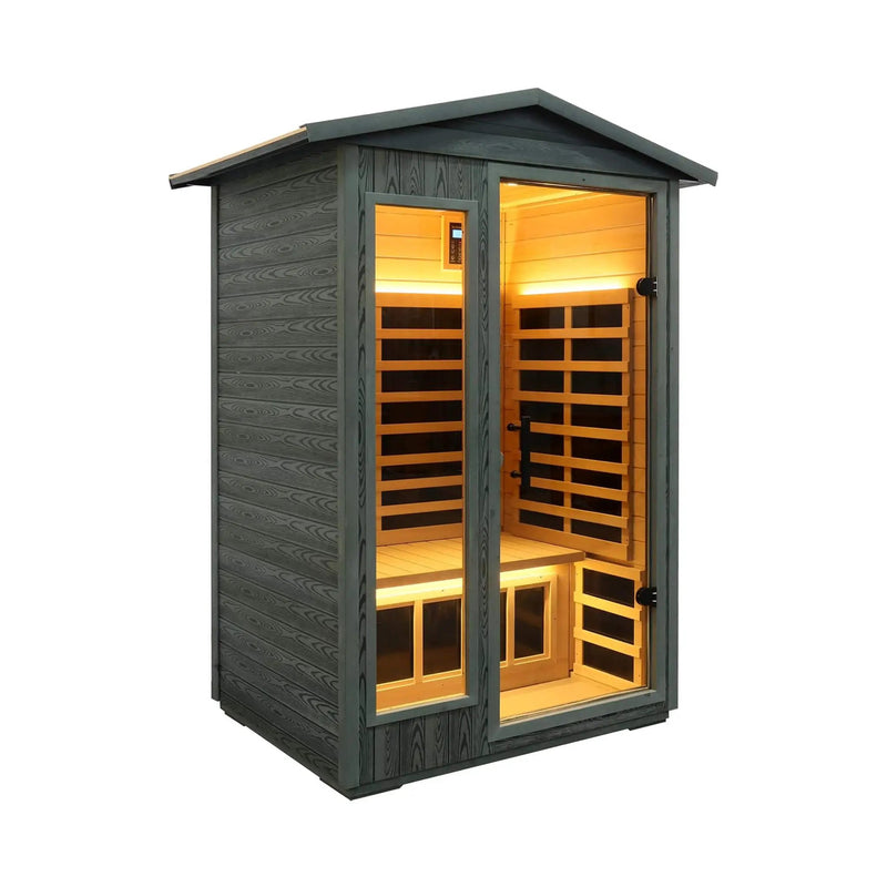 Thermora Riva Premium 2-Person Black Carbonized Walnut Low EMF Far Infrared Outdoor Sauna With Bluetooth Audio And LED Lighting (SAK16850) by SAKSBY WHOLESALE