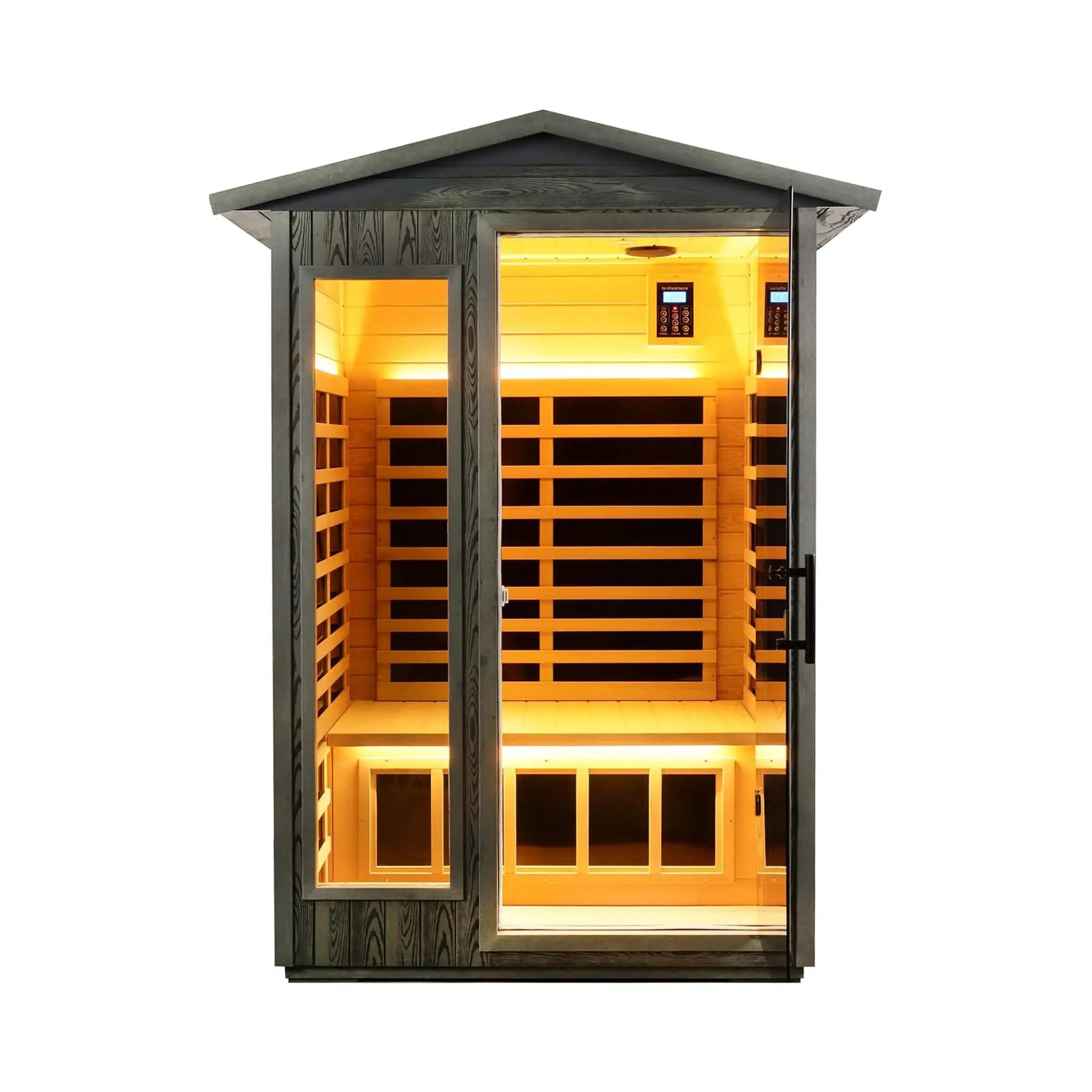 Thermora Riva Premium 2-Person Black Carbonized Walnut Low EMF Far Infrared Outdoor Sauna With Bluetooth Audio And LED Lighting (SAK16850) by SAKSBY WHOLESALE