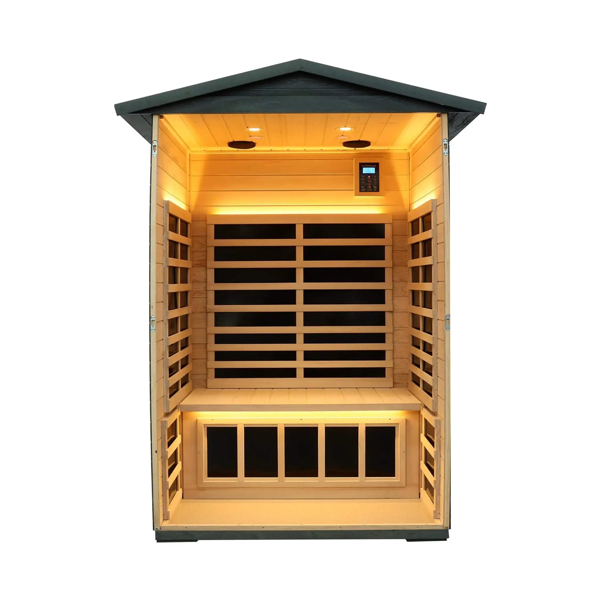 Thermora Riva Premium 2-Person Black Carbonized Walnut Low EMF Far Infrared Outdoor Sauna With Bluetooth Audio And LED Lighting (SAK16850) by SAKSBY WHOLESALE