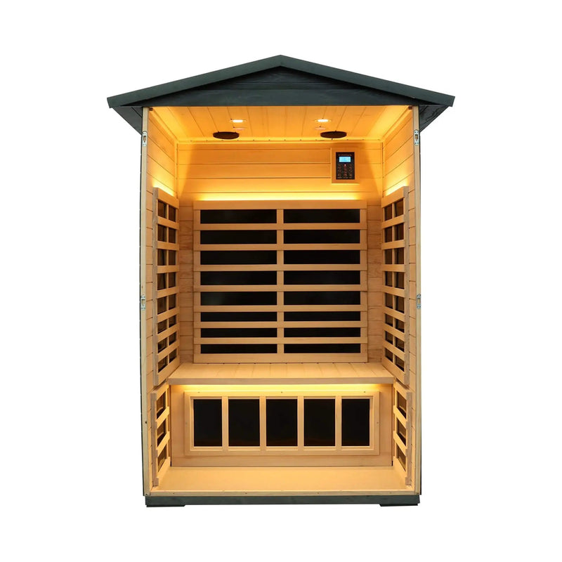Thermora Riva Premium 2-Person Black Carbonized Walnut Low EMF Far Infrared Outdoor Sauna With Bluetooth Audio And LED Lighting (SAK16850) by SAKSBY WHOLESALE