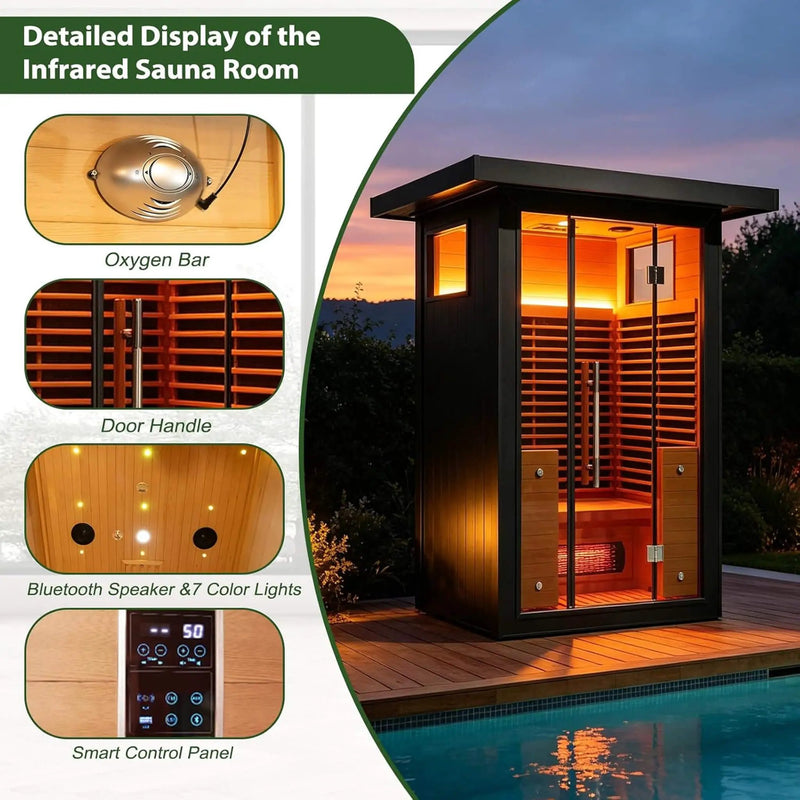 Thermora Lugano 2-Person Outdoor Full-Spectrum Infrared Sauna With Aluminum Alloy Exterior & WiFi (SAK14973) by SAKSBY WHOLESALE