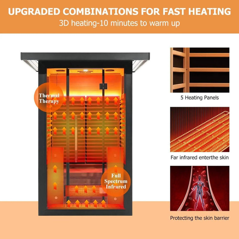 Thermora Lugano 2-Person Outdoor Full-Spectrum Infrared Sauna With Aluminum Alloy Exterior & WiFi (SAK14973) by SAKSBY WHOLESALE