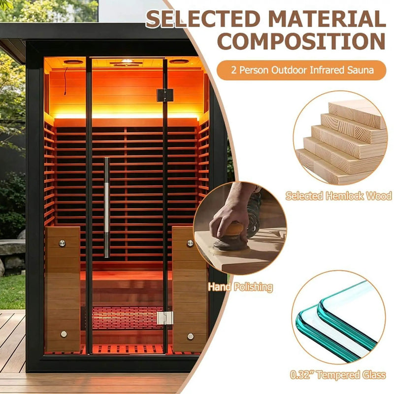 Thermora Lugano 2-Person Outdoor Full-Spectrum Infrared Sauna With Aluminum Alloy Exterior & WiFi (SAK14973) by SAKSBY WHOLESALE
