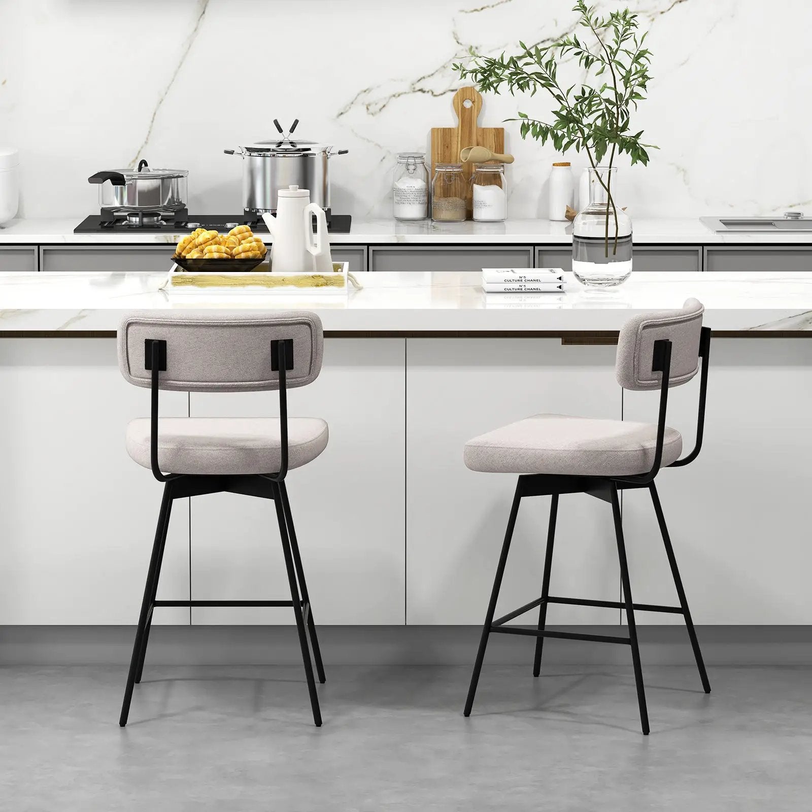 25 Inch 2-Piece Modern Upholstered Bar Stools with Back and Footrests by DirectDeals