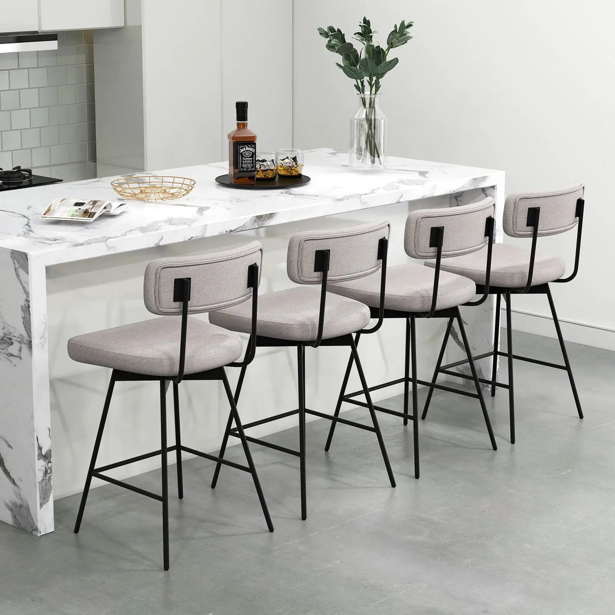 25 Inch 2-Piece Modern Upholstered Bar Stools with Back and Footrests, photo 5 of 9