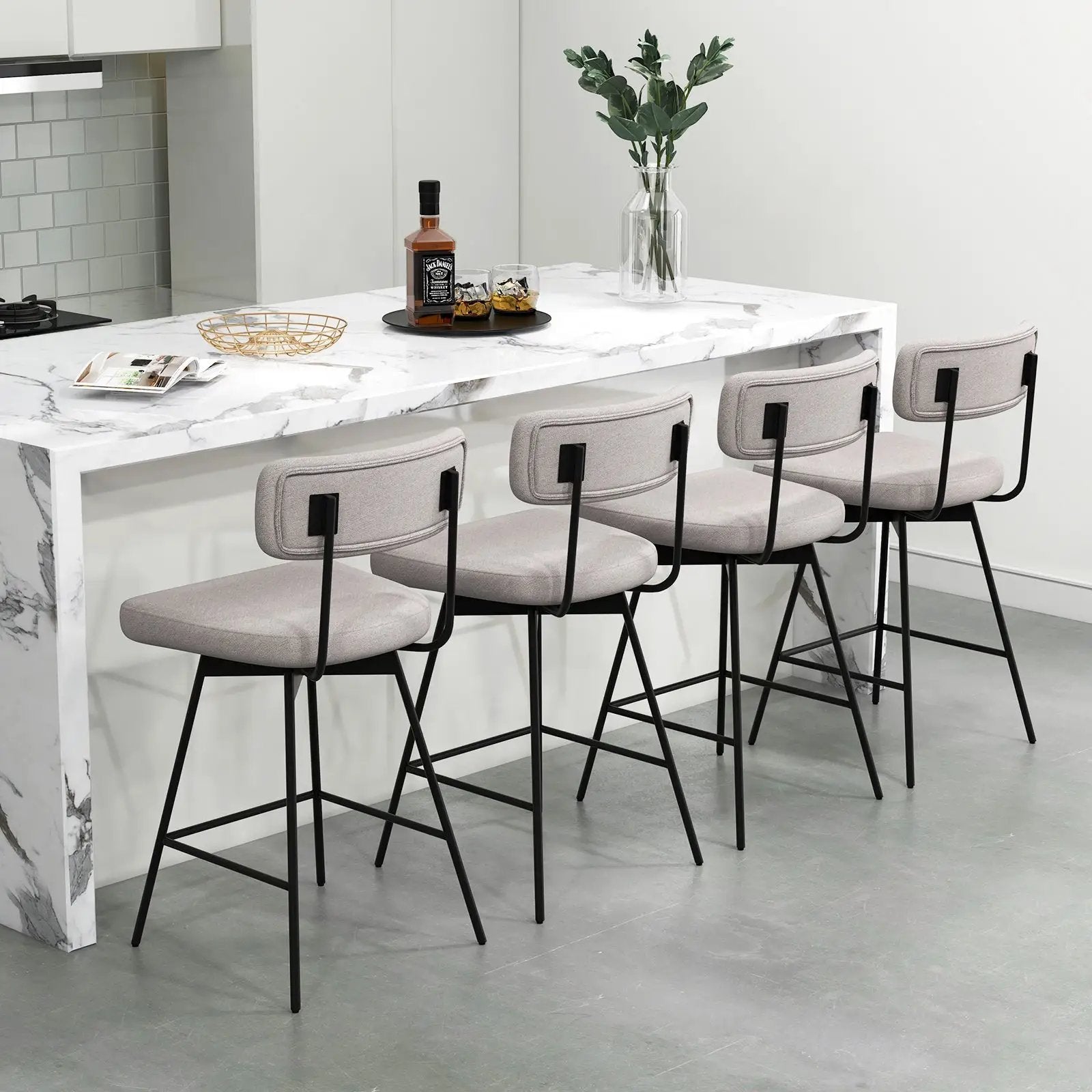 25 Inch 2-Piece Modern Upholstered Bar Stools with Back and Footrests by DirectDeals