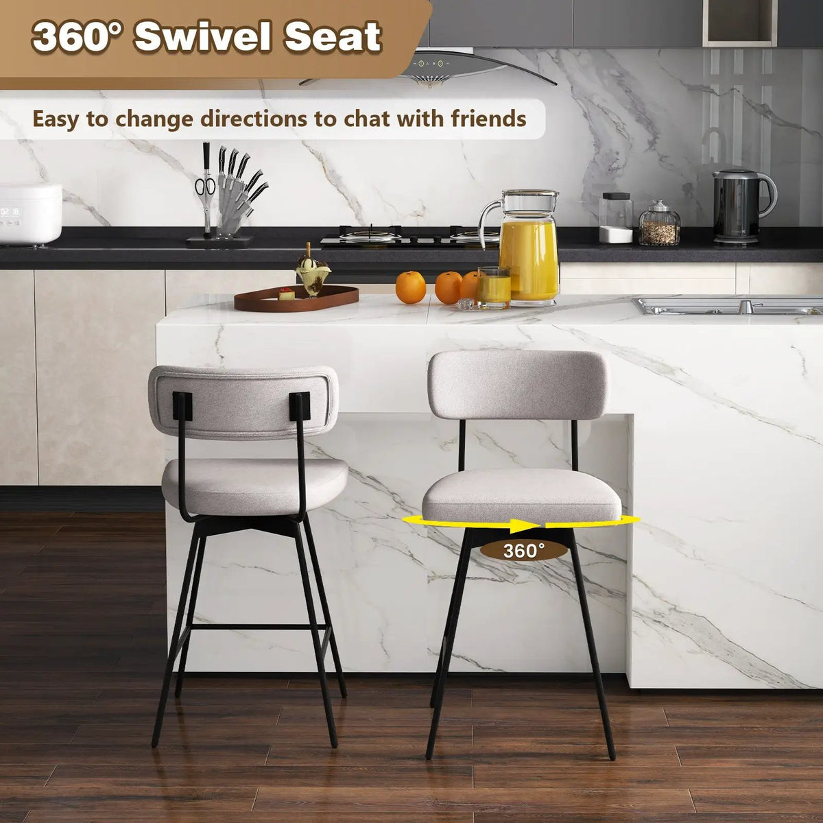 25 Inch 2-Piece Modern Upholstered Bar Stools with Back and Footrests, photo 7 of 9