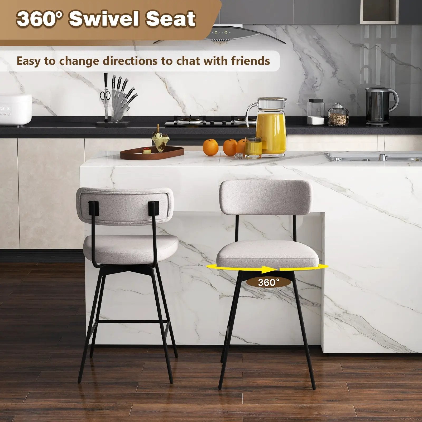 25 Inch 2-Piece Modern Upholstered Bar Stools with Back and Footrests by DirectDeals
