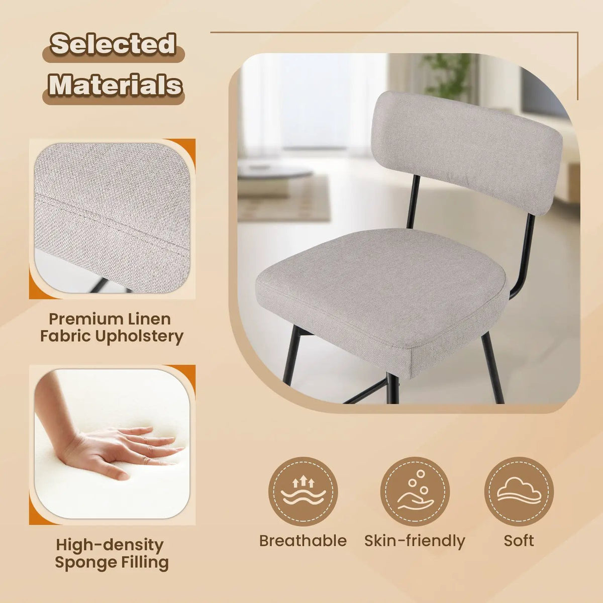 25 Inch 2-Piece Modern Upholstered Bar Stools with Back and Footrests, photo 6 of 9