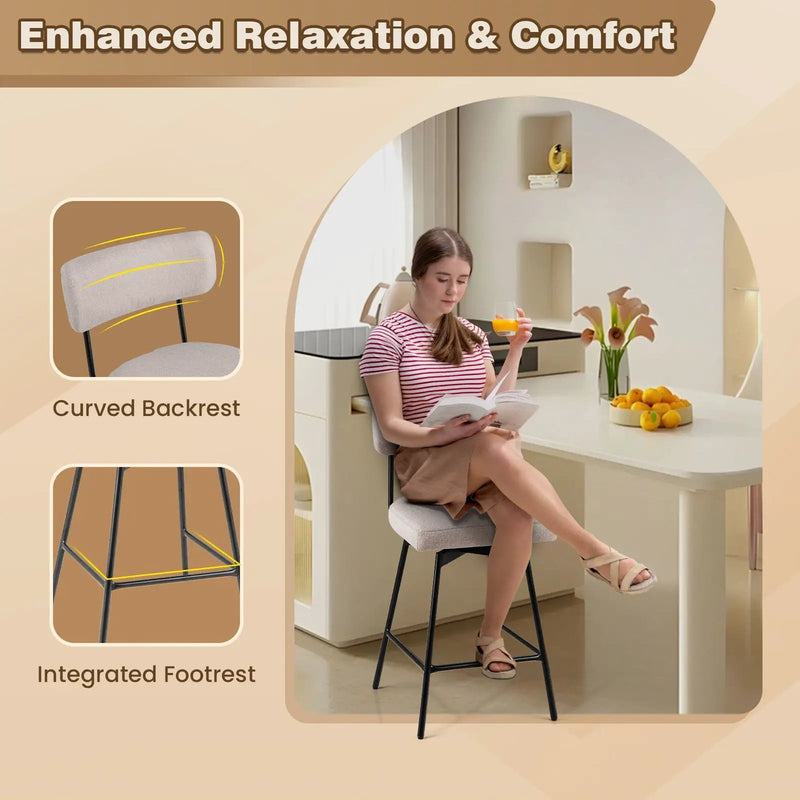 25 Inch 2-Piece Modern Upholstered Bar Stools with Back and Footrests by DirectDeals