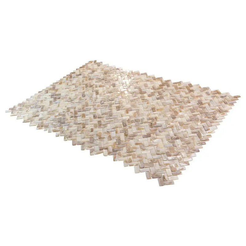 White Beige 11x11 Polished Herringbone Shell Mother of Pearl Mosaic Tile (20 pack, 16.19 sq ft/case) by Apollo Tile