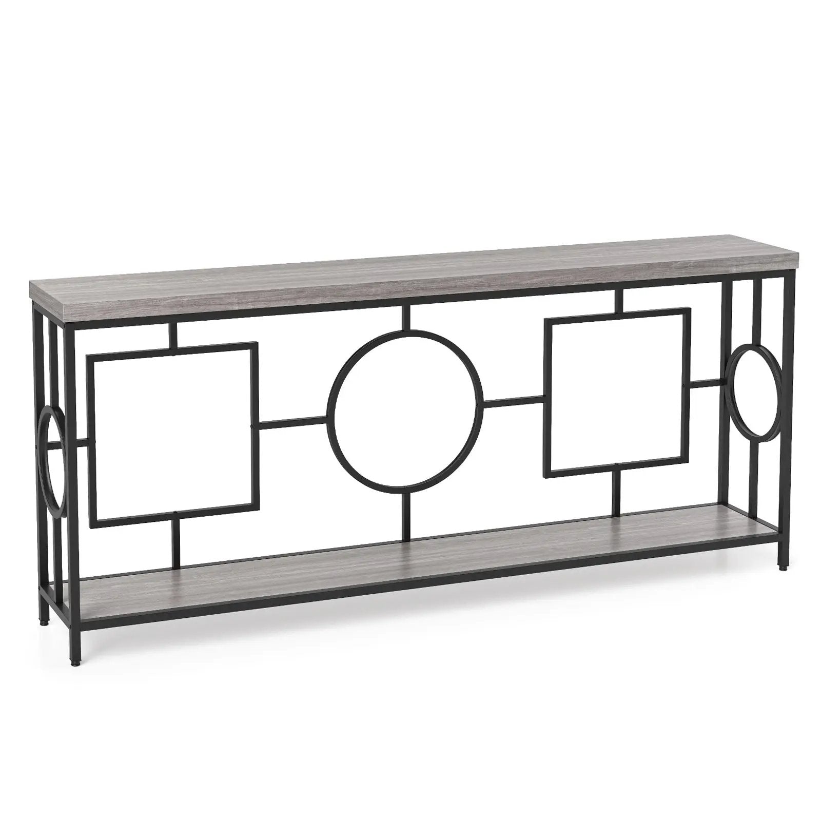 2-Tier Faux Marble Top Console Table with Storage Shelf for Hallway-Rustic Brown by DirectDeals