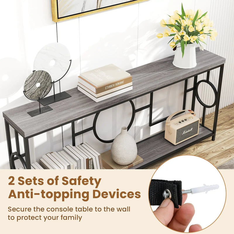 2-Tier Faux Marble Top Console Table with Storage Shelf for Hallway-Rustic Brown by DirectDeals