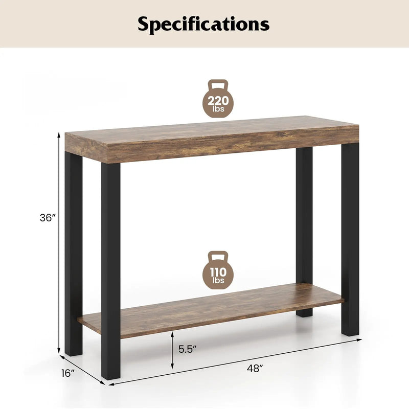 2-Tier Home Bar Table with Open Shelves and Storage for Home Kitchen Living Room Pub-Rustic Brown by DirectDeals