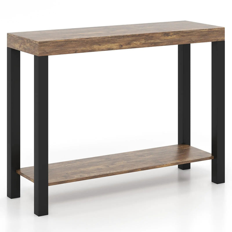2-Tier Home Bar Table with Open Shelves and Storage for Home Kitchen Living Room Pub-Rustic Brown by DirectDeals