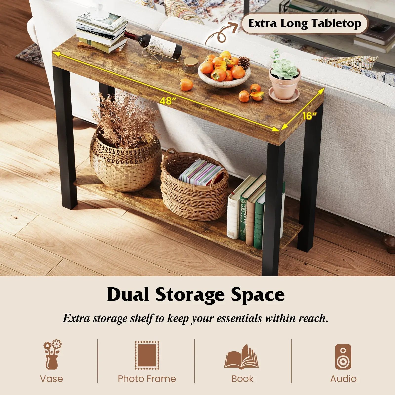 2-Tier Home Bar Table with Open Shelves and Storage for Home Kitchen Living Room Pub-Rustic Brown by DirectDeals