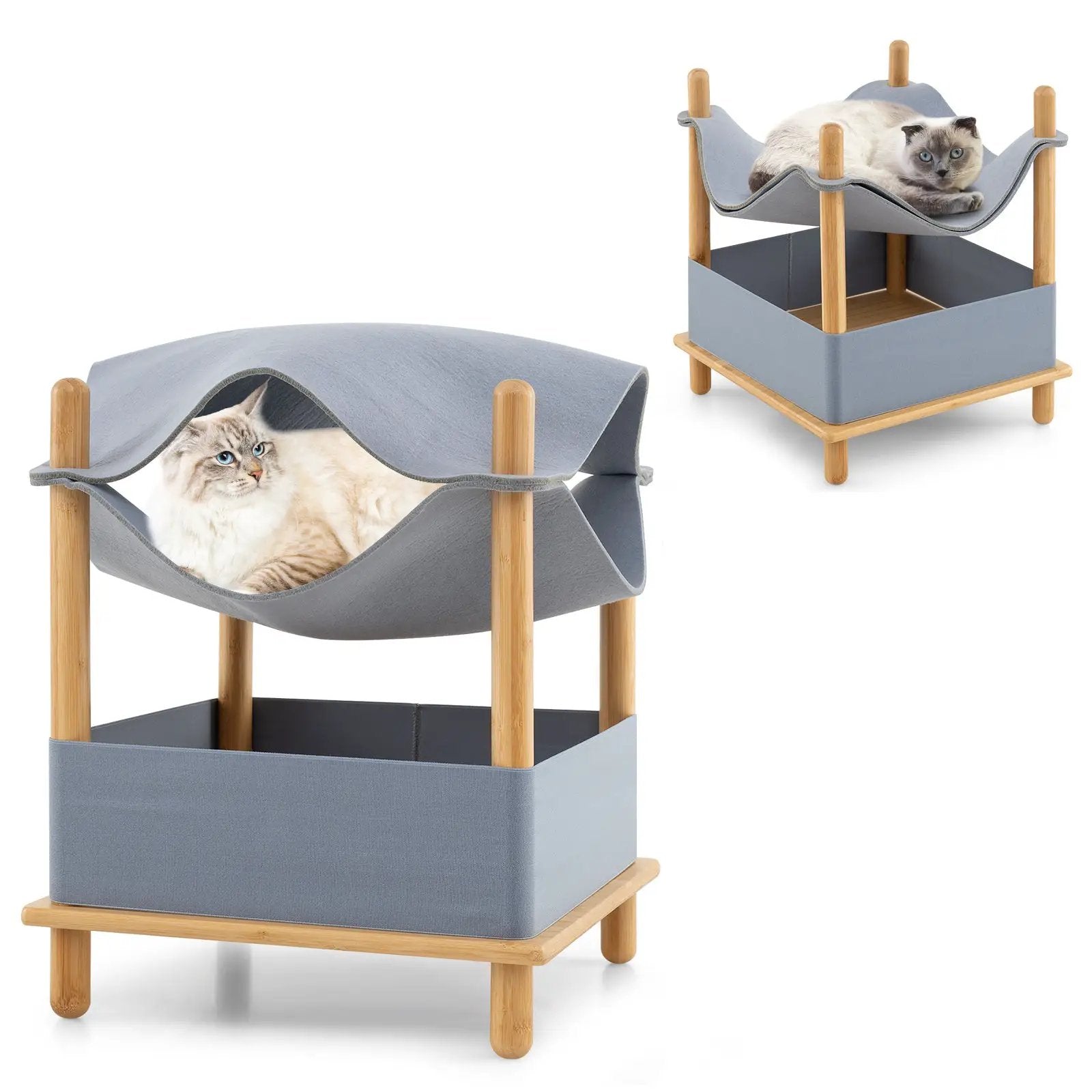 2-Tier Wooden Cat House with Semi-enclosed Condo and Removable Clothes-Gray by DirectDeals