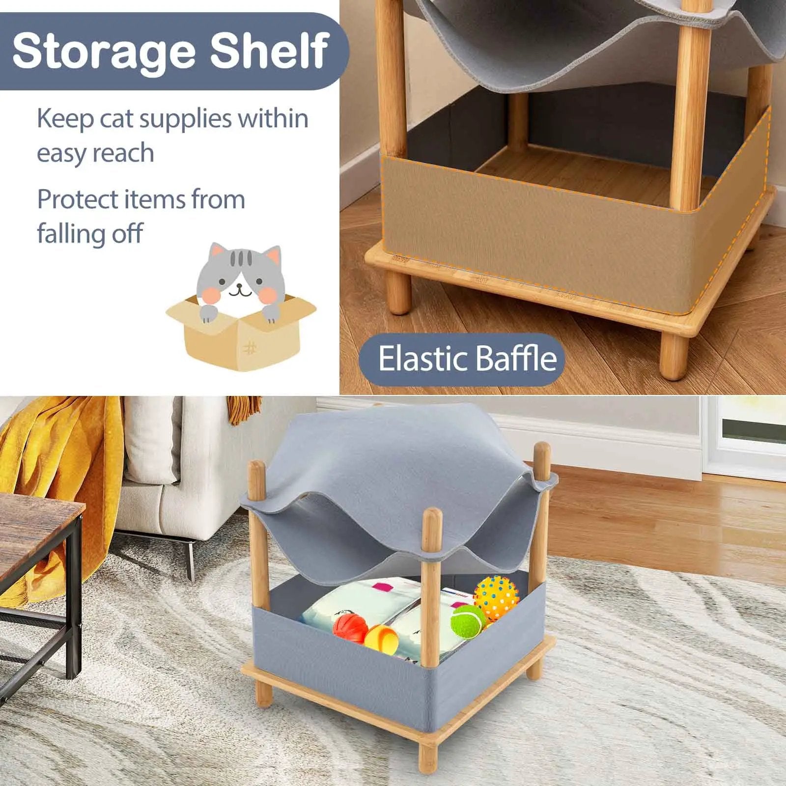 2-Tier Wooden Cat House with Semi-enclosed Condo and Removable Clothes-Gray by DirectDeals