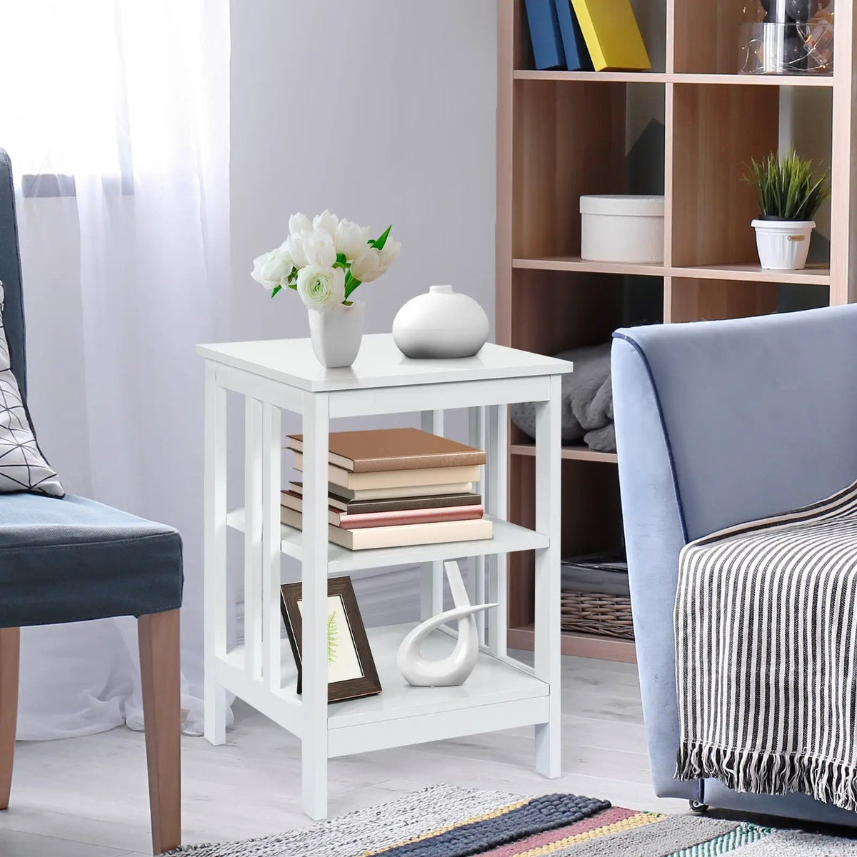 3-Tier Nightstand Sofa Side Table with Baffles and Round Corners, photo 19 of 32