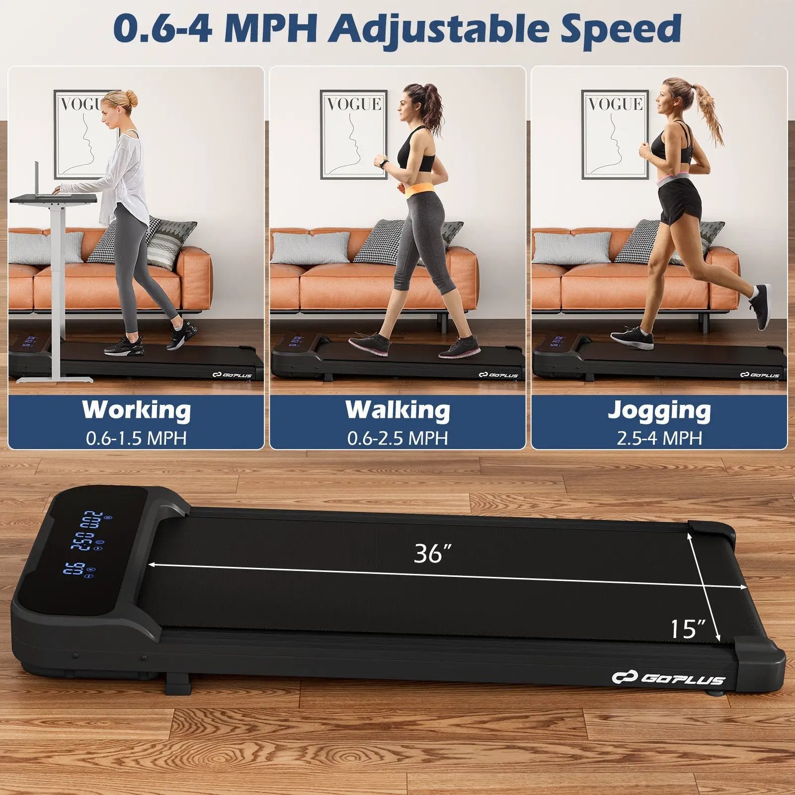 2.5HP Under Desk Treadmill with Remote Control and 3 Countdown Modes by DirectDeals