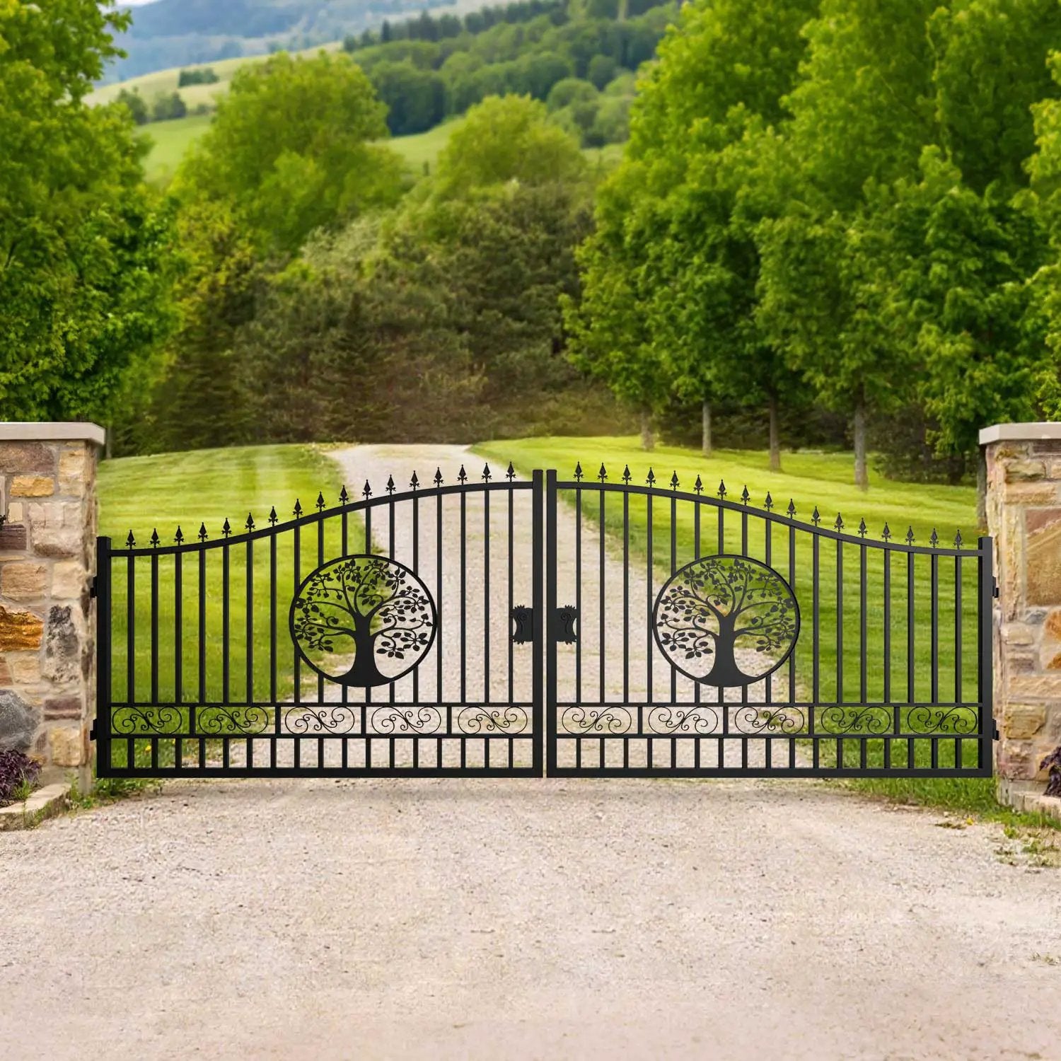 20x8 ft Steel Dual Swing Driveway Gate with Wider Goalposts by Chery Industrial