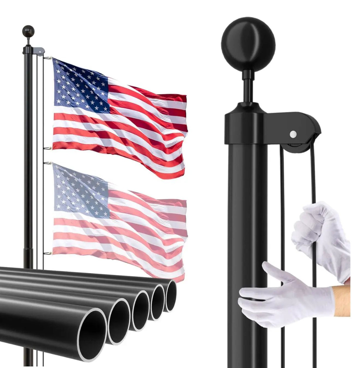 20 FT Flag Pole Heavy Duty Kit for Yard - Extra Thick Outdoor Flag Poles with 3x5 American Flag for Residential or Commercial by Outdoor Solar Outlet