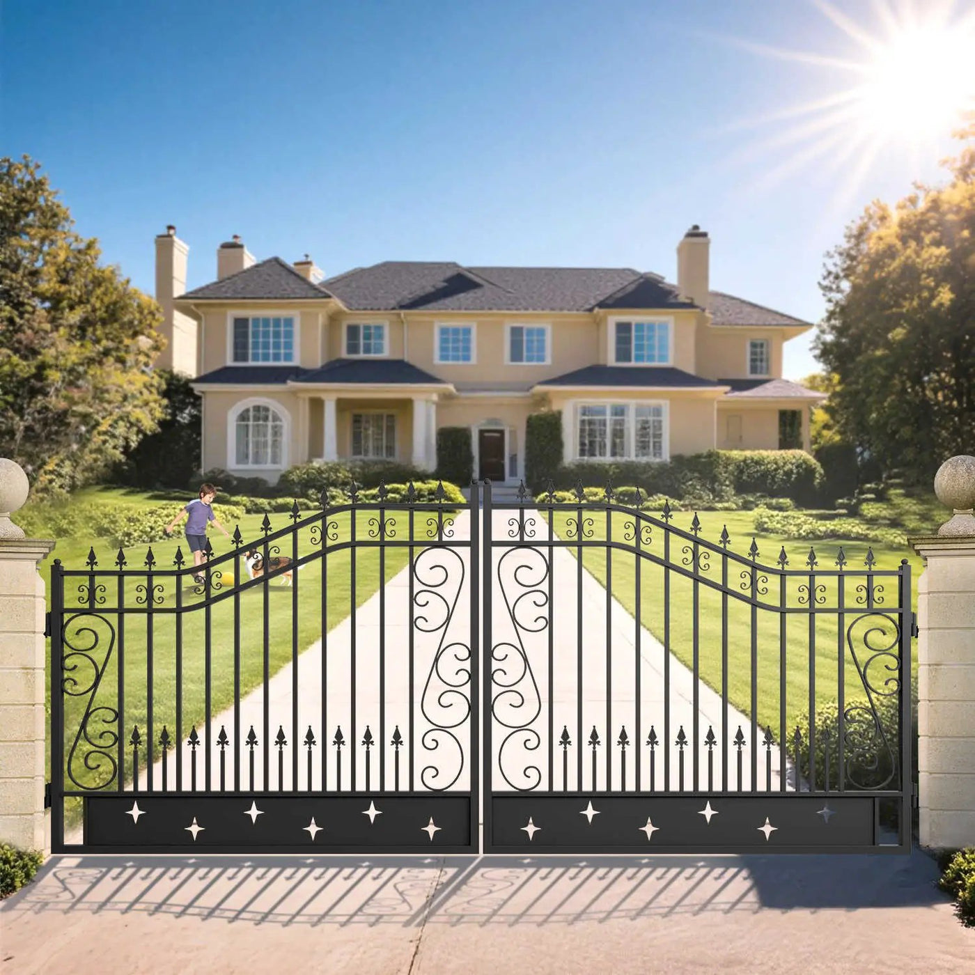 16x8 ft Dual Swing Driveway Gate with Star Pattern by Chery Industrial
