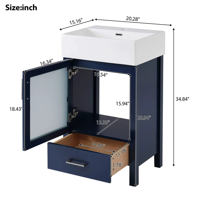 Nuvia 20-Inch Modern Bathroom Vanity With Ceramic Sink And Storage Cabinet (SAK83047) by SAKSBY WHOLESALE