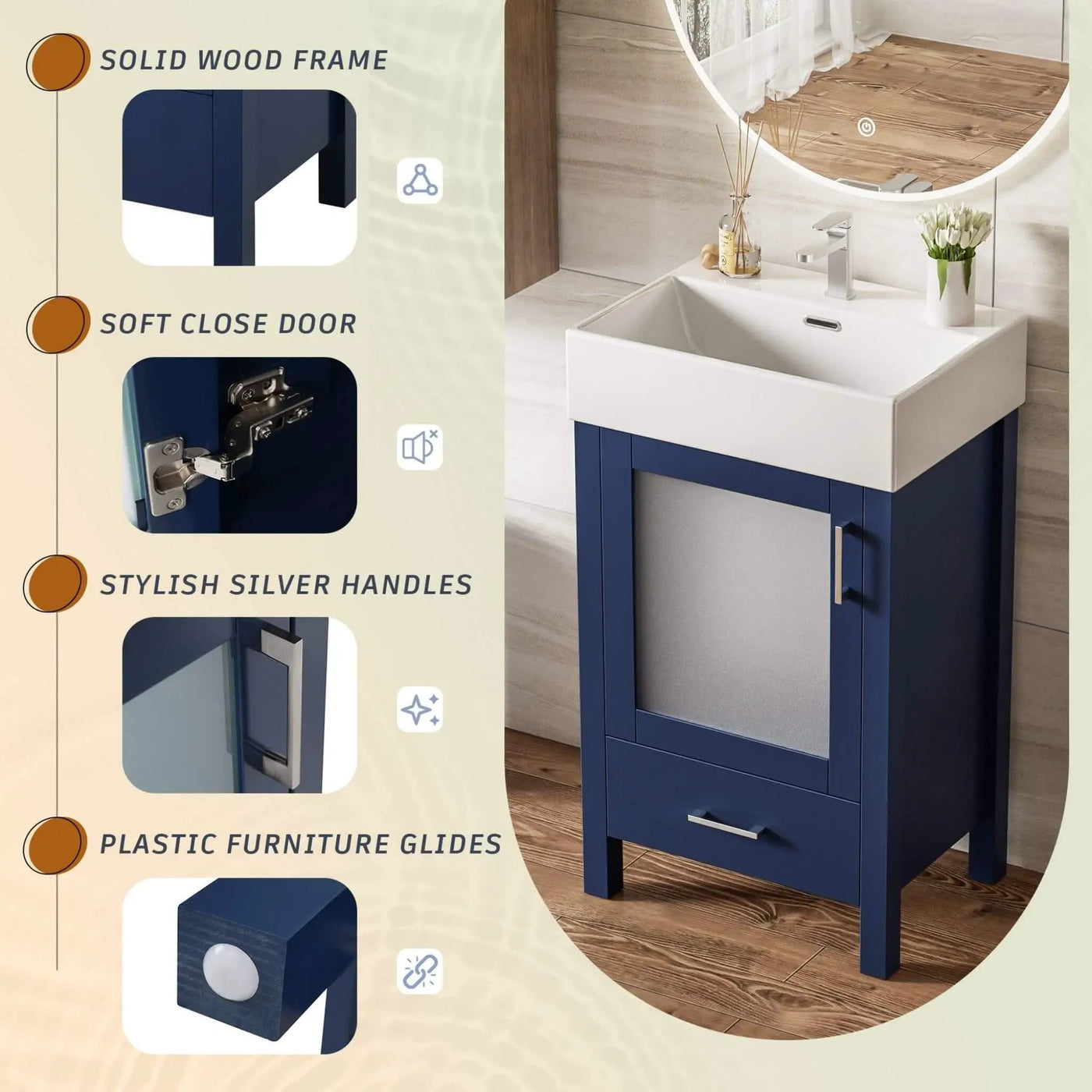 20-Inch Modern Bathroom Vanity With Ceramic Sink And Storage Cabinet (SAK83047) by SAKSBY WHOLESALE