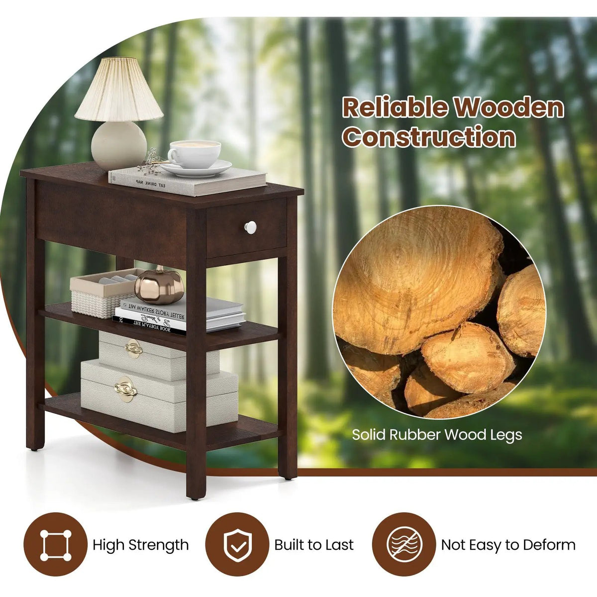 3-Tier Narrow End Table with Drawer and Storage Shelves, photo 15 of 16
