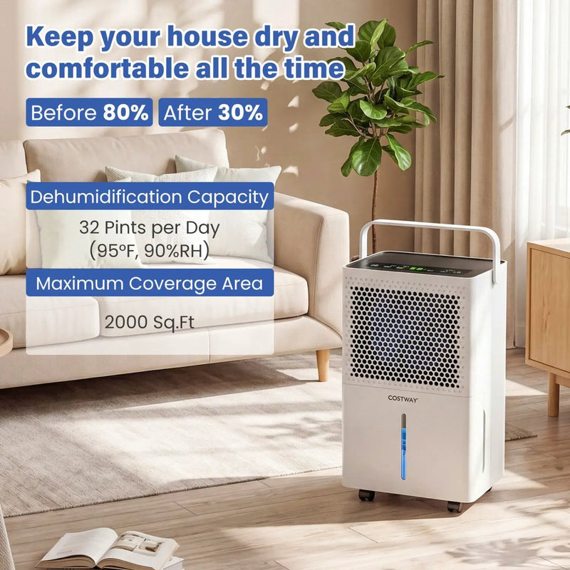 32 Pint Dehumidifier with Drain Hose for 2000 Sq Ft by DirectDeals