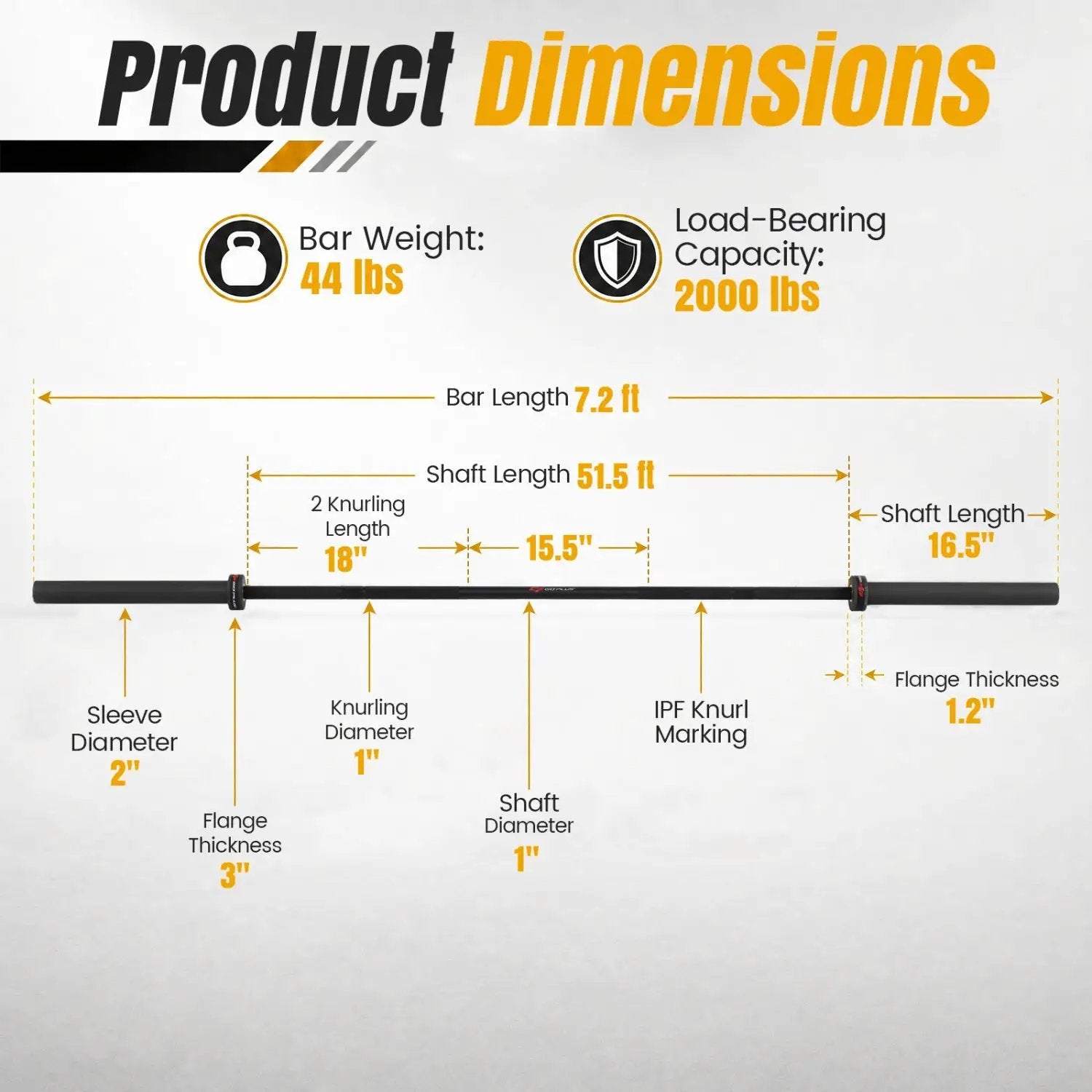 7ft Olympic Barbell 2000 lbs Capacity for Weightlifting by DirectDeals