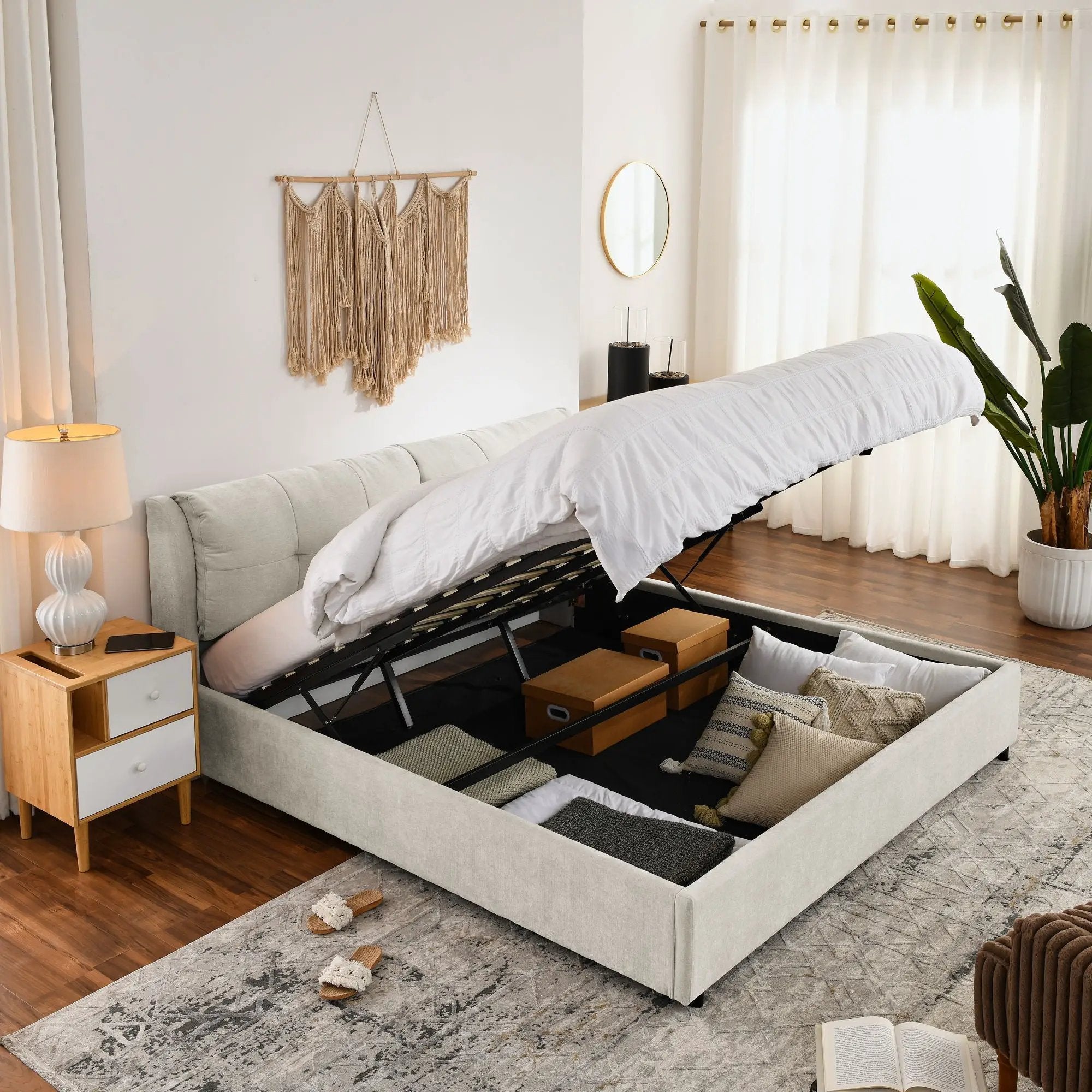 Storage Upholstered Hydraulic Platform Bed With Integrated Headboard by Unique Piece Furniture